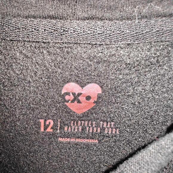 Justice CX.J Active Girls Size 12 Cropped Sweatshirt Hoodie Black Silver laces - Picture 4 of 4